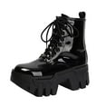 thumbnail image 4 of Women's Platform Chunky Combat Boots Punk Leather Thick Soles Lace up Mid Calf Riding Walking Short Boots, 4 of 5