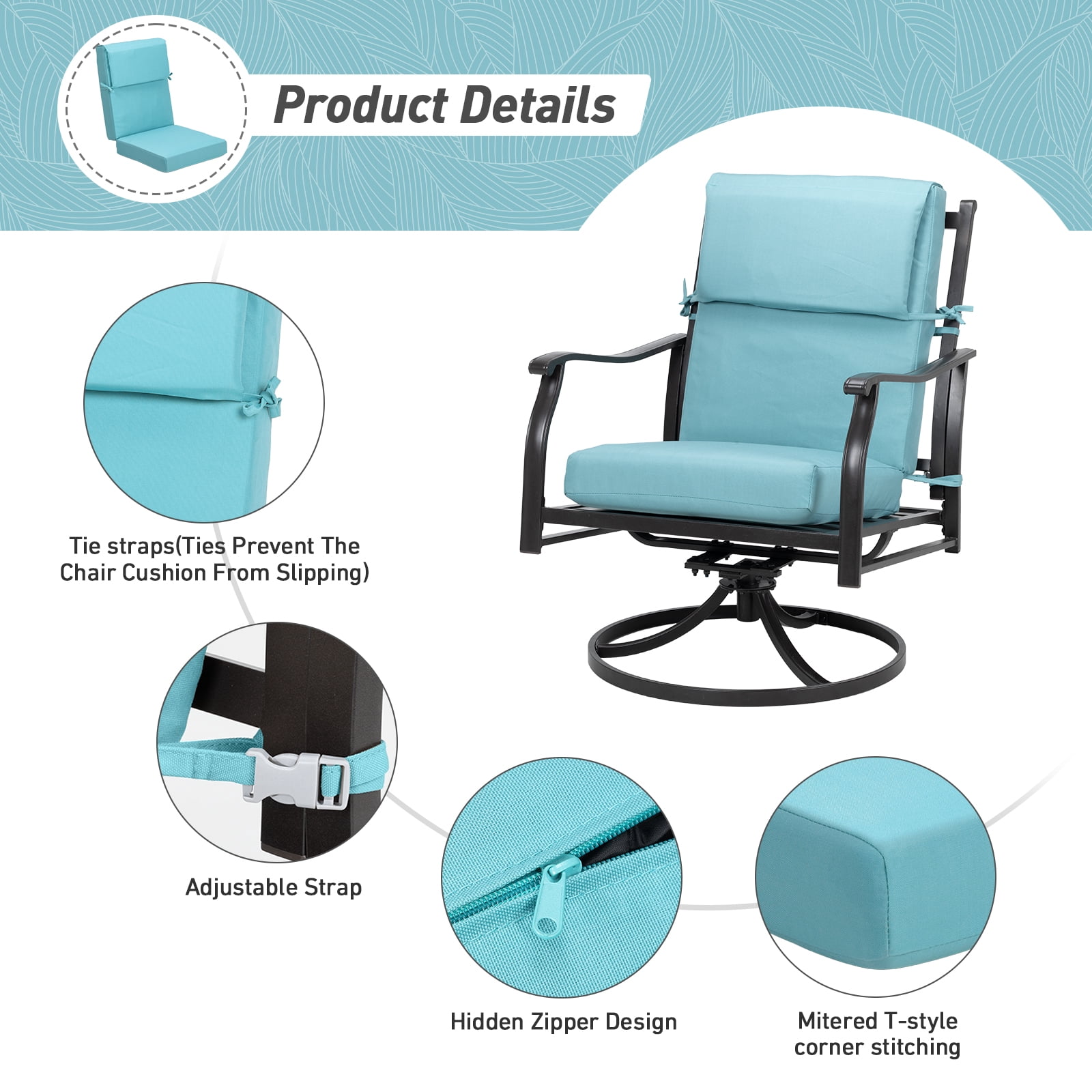 Aoodor 4-Piece Outdoor Chair Cushions 45 x 22 x 4 Inch Patio Furniture Seat Cushion - Blue