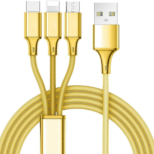 Cable de Carga USB Multi de 4,4 Pies 3A, Conector de Cable de Carga Rápida 3 en 1 con Adaptador de Puerto USB Dual/tipo C/Micro, Compatible con Tabletas Teléfono 12 11 Pro 8 7 6 Samsung Galaxy (10 Pies) Negro