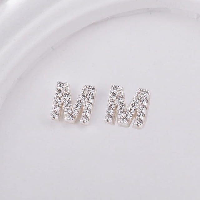 Pendientes de plata de ley s925 con forma de mini diamantes y 26 letras en inglés, con circonitas y diamantes, estilo coreano, para mujer