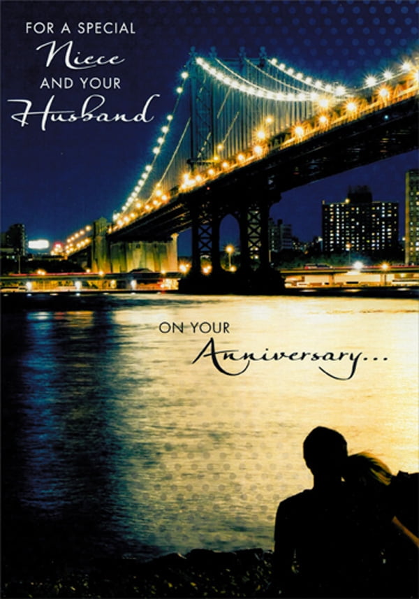 Designer Greetings Couple Watching Lighted Bridge at Night Wedding Anniversary Congratulations Card for Niece and Husband