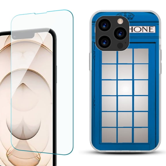 Slim-Fit Anti-Scratch Gel TPU Phone Case for iPhone 13 Pro, with Tempered Glass Screen Protector, by OneToughShield ® - Phone Booth Blue