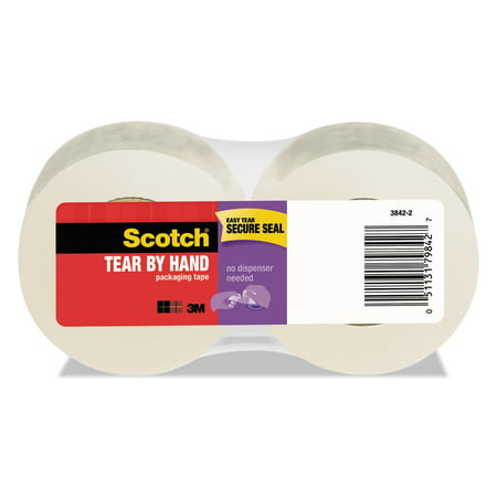 Scotch Tear By Hand Mailing Packaging Tape, 1.88 in. x 50 yd., Clear, 2