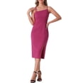 thumbnail image 2 of Vestido de cóctel de oficina sin mangas con abertura en el dobladillo para mujer, color rosa intenso, 2 of 6