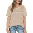 thumbnail image 2 of Vmvidoty Blouses for Women Summer Short Sleeve Crewneck Dressy Shirts Casual Waffle Knit Hollow Out Tunic Tops Beige S, 2 of 5