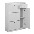 thumbnail image 6 of Shoe Cabinet, Freestanding Tipping Bucket Shoe Rack Organizer with 3 Flip Drawers, Entryway Narrow Shoe Storage with Adjustable Storage Shelf, Modern Slim Hidden Shoe Cabinet, White, 6 of 6