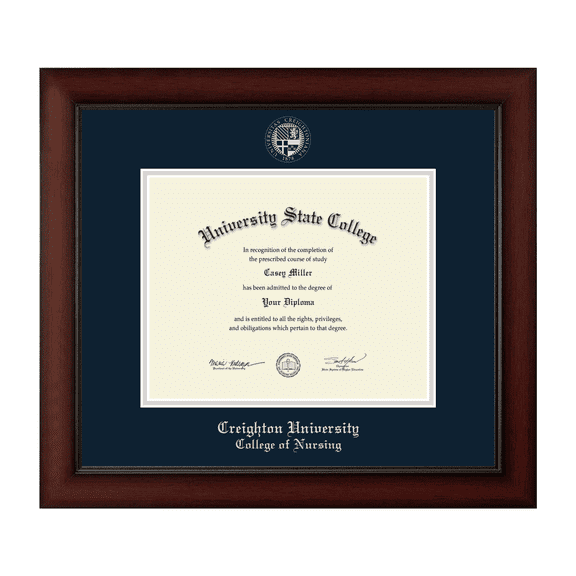 Framerly - Creighton Nursing Diploma Frame with Navy and Silver Mat