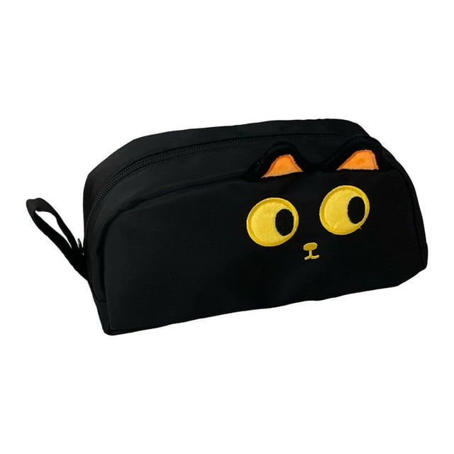 Estuche para lápices, multiusos, portátil, con cremallera, ligero y para cosméticos. Gato negro