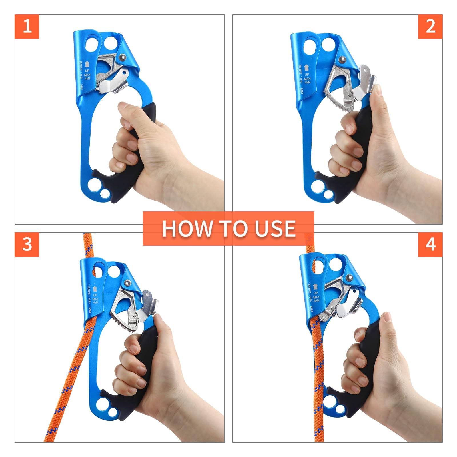 Hand Ascender Rock Climbing Tree Arborist Rappelling Gear Equipment Rope Clamp for 8~13 MM Rope