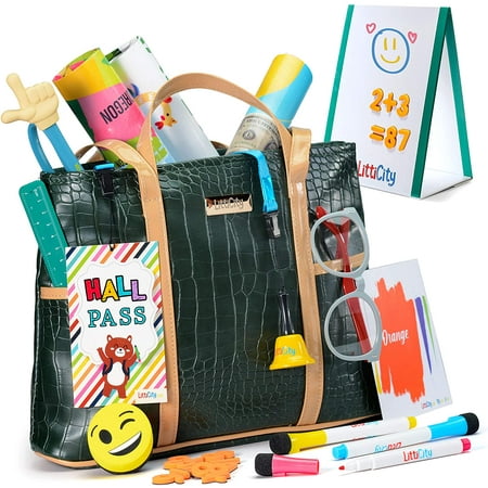 Litti City Pretend Play Home School Teacher Set with Reusable Dry Erase Board for Kids  Fashion Handbag | Realistic Accessories and Learning Activities for Boy & Girl Toys
