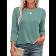 thumbnail image 1 of Blusas de Mujer con Mangas 3/4, Cuello Redondo, Túnicas Casuales, Camisas Plisadas Básicas, Corte Holgado, 2025 Judías L, 1 of 5