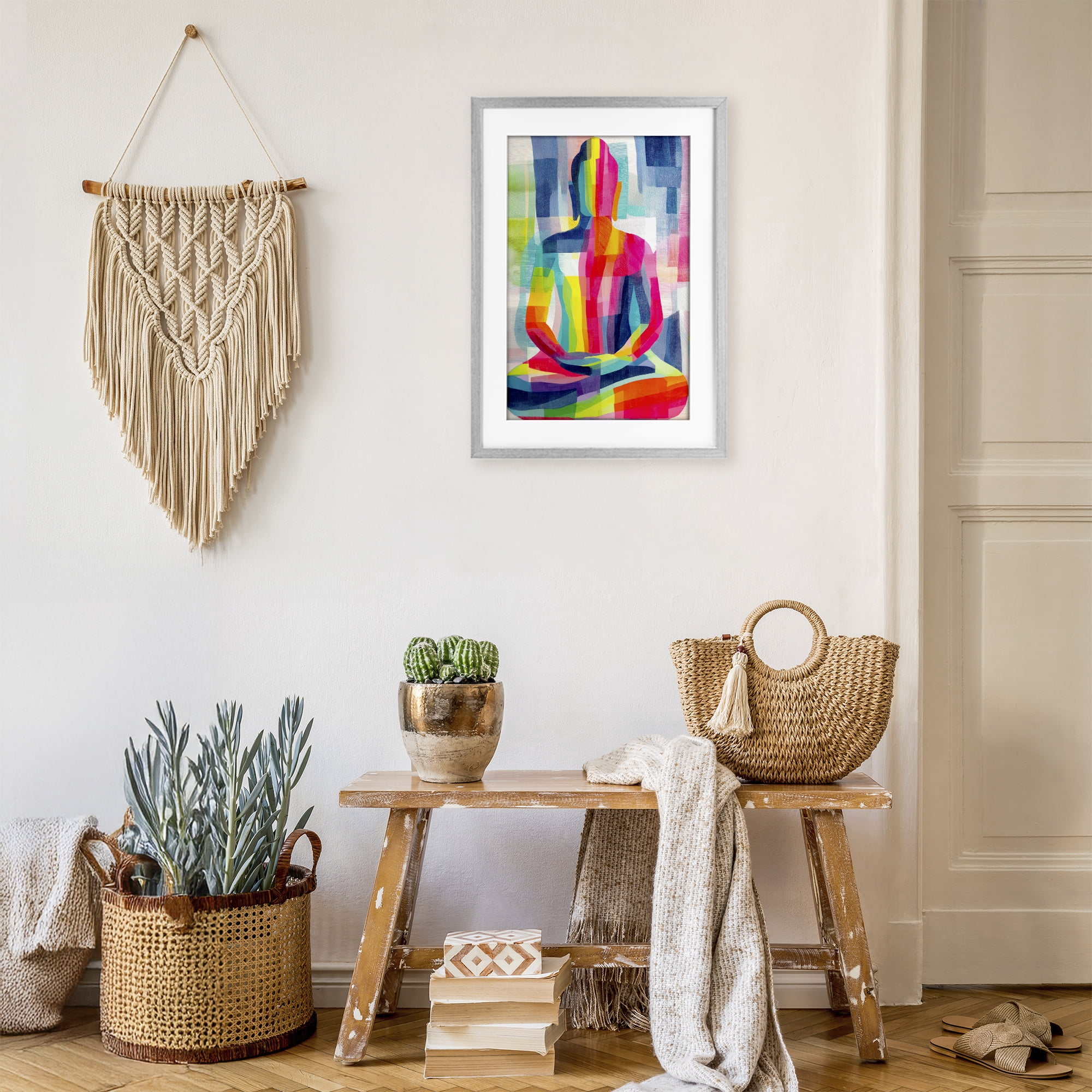 Stupell Industries Geometric Buddha In Spectrum Gray Framed Print Under Glass, design by Chromatic Storm Studio