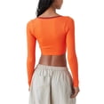 thumbnail image 4 of Nituyy Women Long Sleeve Shirt Contrast Color Ribbed Pullover Crop Tops, 4 of 5