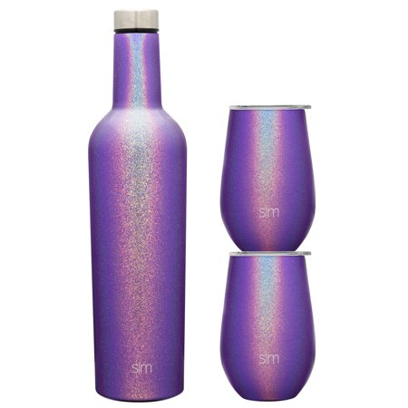 Simple Modern Spirit Wine Bundle - 2 12Ounce Wine Tumbler Glasses with Lids & 1 Wine Bottle - Vacuum Insulated 18/8 Stainless Steel Shimmer: Kunzite