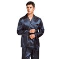 thumbnail image 4 of TONY AND CANDICE Conjunto de pijama de satén clásico para hombre (azul/dorado mediano), 4 of 5