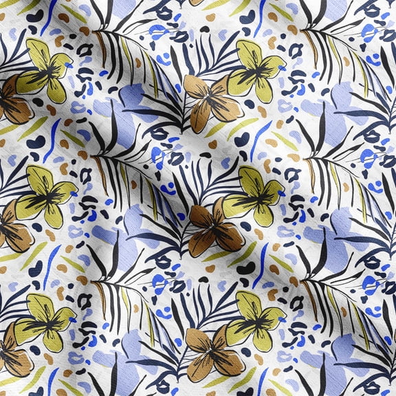 Soimoi Floral Print, Silk Fabric, Decor Sewing Fabric by The Yard 42 Inch Wide,Decorative Fabric for Shirts Suits Ties, Dark Blue