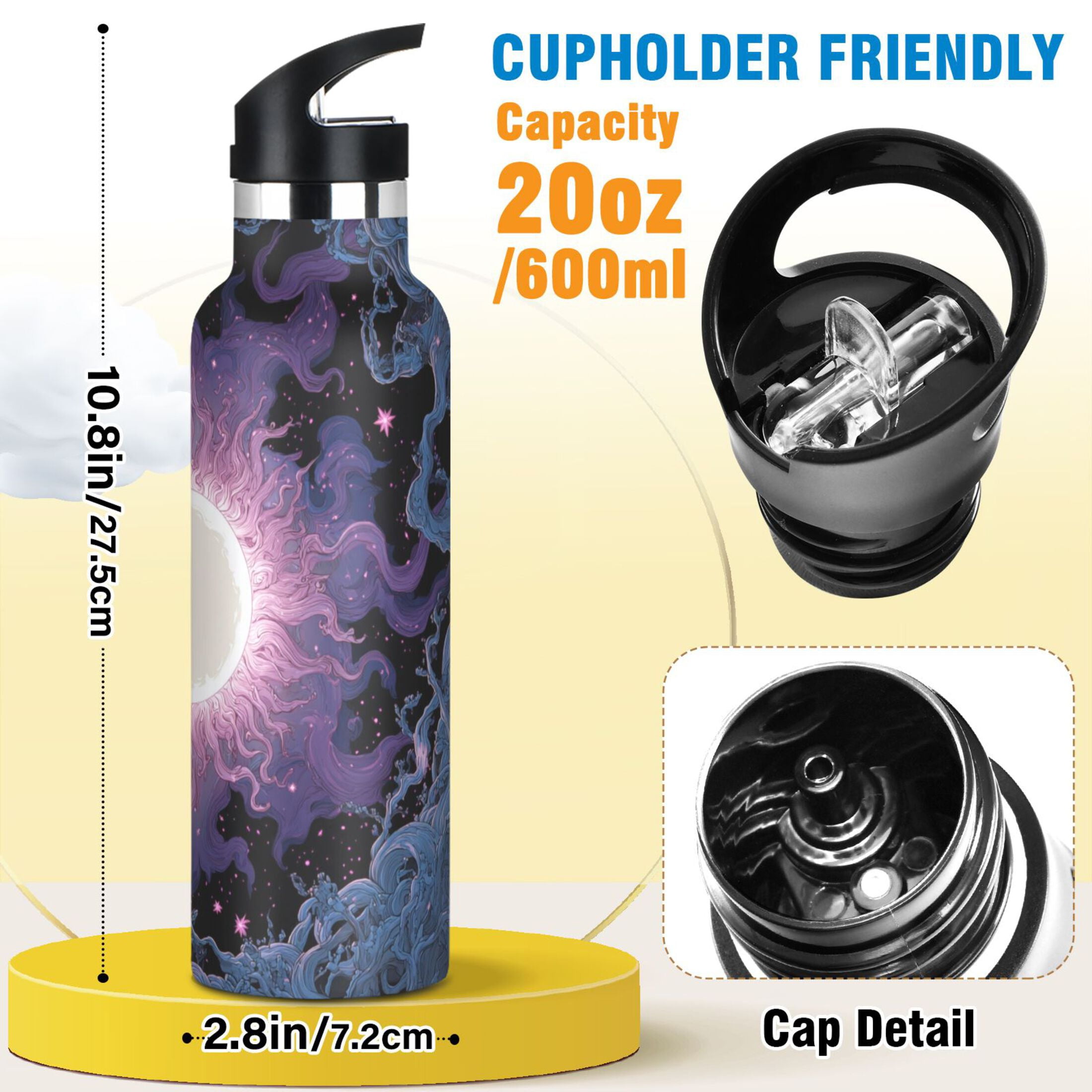 Kids Insulated Stainless Steel Sports Water Bottle 600ml (20oz) Solar Vortex