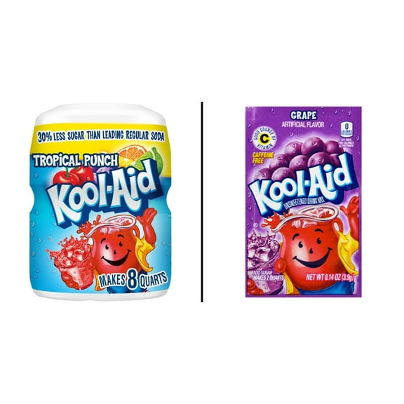 Kool-Aid Sweetened Tropical Punch Powdered 19 oz & Kool-Aid Grape Unsweetened Drink Mix Each