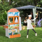 BRINJOY Kids Kitchen Playset, Double-Sided Wooden Play Kitchen for Toddlers w/Oven, Window, Play Food, Apron, Towel, 2 in 1 Realistic Pretend Play Cooking Toy Kitchen Set Gift for Girls Boys Age 3+