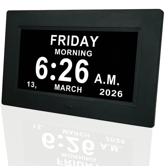 Digital Calendar Alarm Clock - Dementia Clocks for Seniors, Non-Abbreviated Memory Loss Clock with Date and Time for Elderly