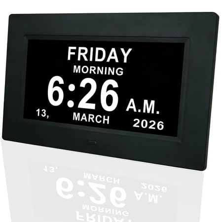 Digital Calendar Alarm Clock - Dementia Clocks for Seniors, Non-Abbreviated Memory Loss Clock with Date and Time for Elderly