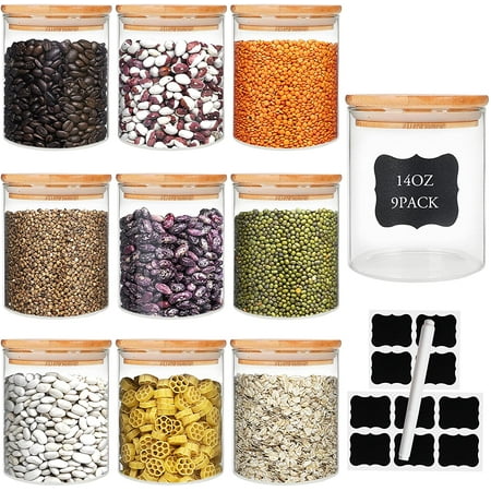 Glass Food Storage Containers Jars With Airtight Bamboo Lid 14oz 9pcs 400ml Pantry Organization Jar Terrarium E Tea Flour And Sugar Container Canister Set For Kitchen Counter Glass Food Storage Containers Jars With, Airtight Glass Kitchen Storage Containers