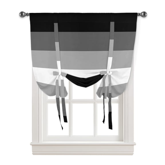 Black And White Gradient Stripes Window Curtain for Living Room Adjustable Curtains for Kitchen Cafe Tie Up Short Drapes