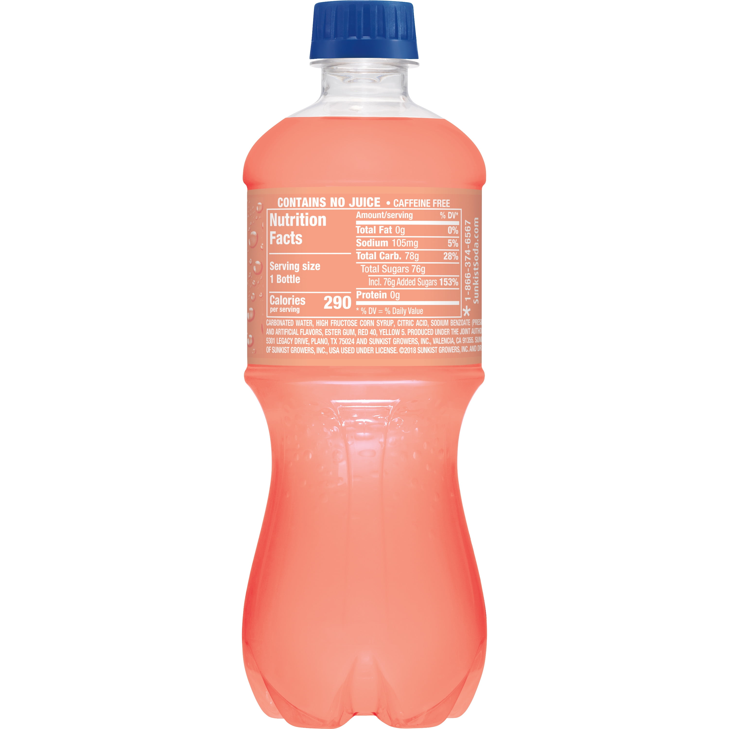 Sunkist Caffeine Free Peach Soda Pop, 20 fl oz, Bottle
