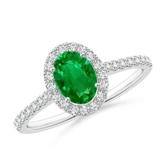 beryl_creation 1.6Ctw Oval Cut Green Emerald And Diamond Engagement Halo Ring 14K White Gold Over Silver -7.5