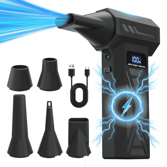 Compressed Air Duster-110,000RPM Super Power Electric Duster, Rechargeable 4 Gear Adjustable Air Blower with LED Light for Computer/Keyboard/House/Outdoor/Car