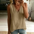 thumbnail image 3 of TGSLY Women's Eyelet Lace Trim V Neck Tank Tops Breathable Soft Cotton Linen Solid Color Vest Loose Fit Dressy Casual Curved Hem Sleeveless Shirts M, 3 of 8