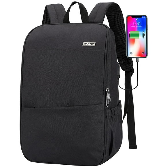 Mochila MAXTOP de Almacenamiento Profundo para Portátil con Puerto de Carga USB Resistente al Agua Negro