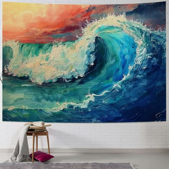 BCIIG Ocean Waves Tapestry Painting 3D Great Wave Blue Sea Surf Abstract Beach 80inchx60inch Wall Hanging for Bedroom Living Room Dorm