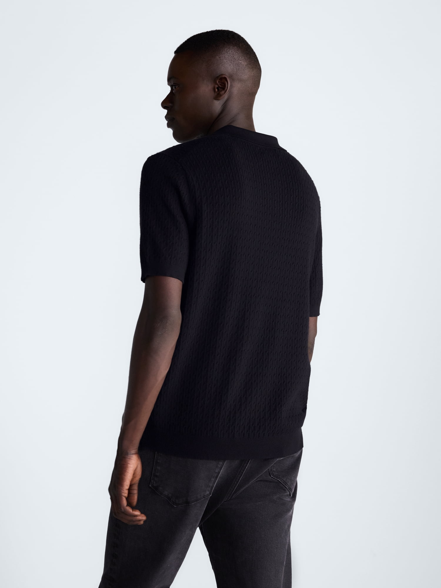 Free Assembly Men's Cozy Yarn Cable Knit Polo Sweater with Short Sleeves, Sizes XS-3XL
