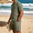 thumbnail image 4 of YanHoo Men's Casual Sets 2 Piece Short Sleeve Button Down Shirts Matching Solid Color Shorts Summer Beach Vacation Outfits, 4 of 7