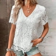 thumbnail image 3 of TKLPEHG Dressy Tops for Women Lace Slim Fit Blouse V Neck Solid Color Womens Short Sleeve Tops Casual Elegant Tunic Tops Women's Summer Tops (Z01_White,L), 3 of 6