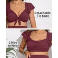 thumbnail image 4 of Attraco Maternity Swimsuit Scoop Neck Two Piece Ruffle Sleeve Ribbed Bikini Sets Ruched Bikini Tie Knot High Waisted Pregnancy Swimwear, 4 of 9