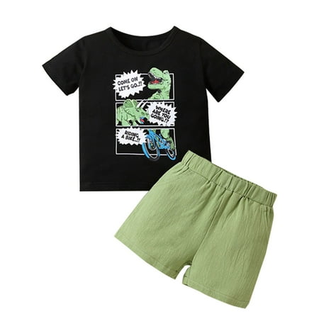 

Rovga Boys 2 Piece Outfit Fashion Boy Cartoon Dinosaur Print Suit Shirt Suit Tropical Print Shirt Pants Casual Suit Boy Baby Alphabet Dinosaur Cartoon T Shirt Boy Outfits