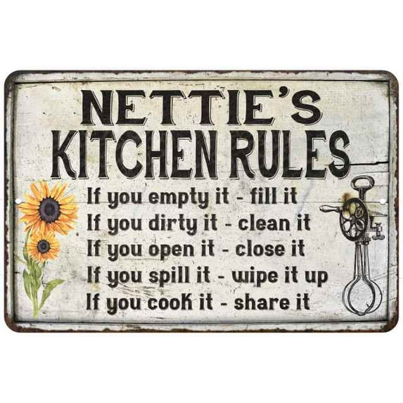 Nettie's Kitchen Rules Chic Sign Vintage Decor 12 x 18 Matte Finish Metal 112180032498
