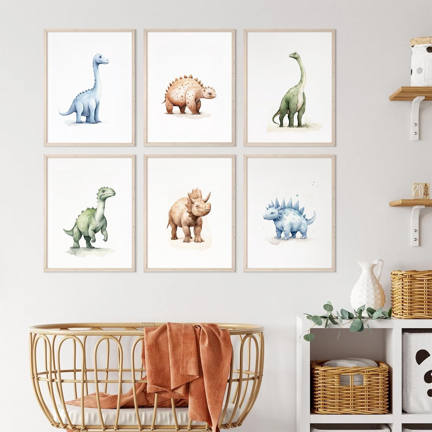 Dinosaur Watercolor Wall Art Decor Dino Boys Room Canvas Wall Art Nursery Kids Prints Toddler Dinosaur Poster Boys Kids Artwork Dinosaur Nursery Pictures for Boys Room 12x16 Inch Unframed Set of 6