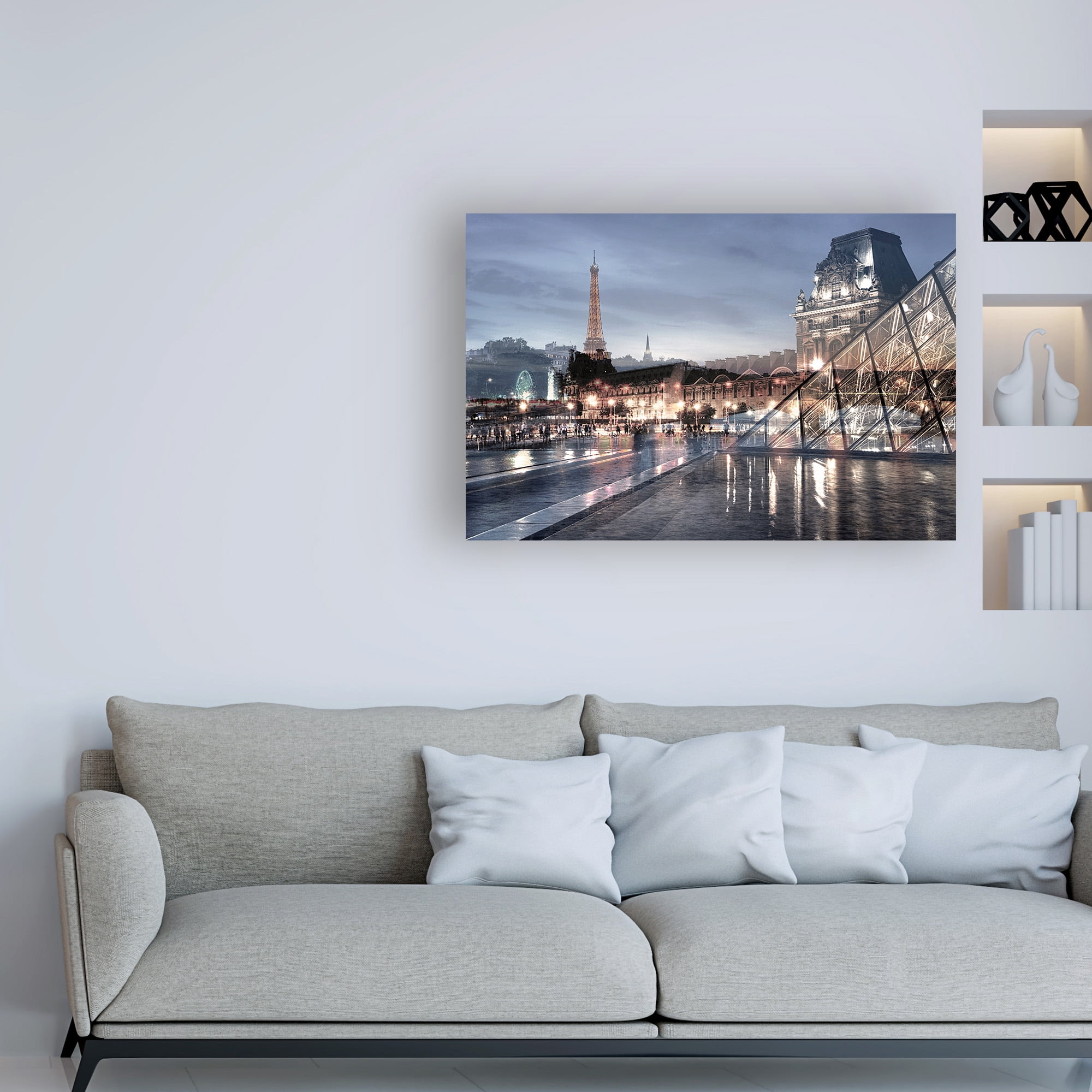 Trademark Fine Art 'Louvre with Eiffel Tower Vista #1' Canvas Art by Alan Blaustei