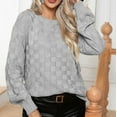 thumbnail image 6 of Lovskoo Sweaters for Women Solid Plaid Round Neck Sweater Trendy Casual Pullover Long Sleeve Knit Tops Gray, 6 of 6