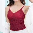 thumbnail image 5 of Women's Slim-Fit Camisole qinhaie Women's Lace Camisole with Padded Bra, Adjustable Spaghetti Straps V Neck Crop Top, Soft Breathable Bra Wine Red Camisoles & Tanks, 5 of 7