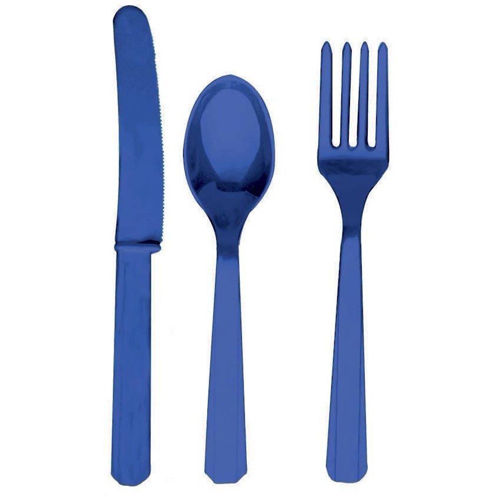 Bright Royal Blue Forks, Knives and Spoons (8 each)