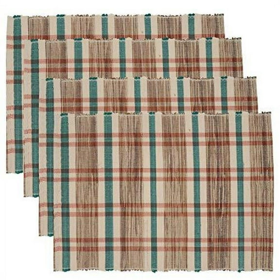 Fennco Styles Plaid Woven Water Hyacinth Placemats 14 x 20 Inch, Set of 4