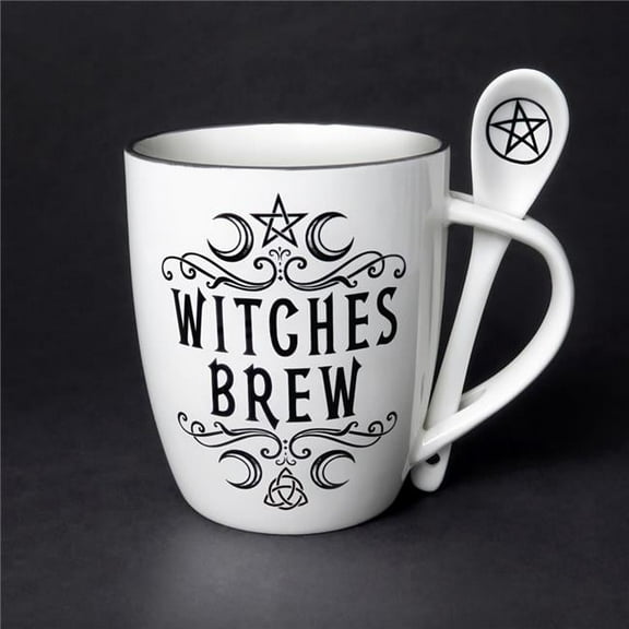 5.31 in. Witches Brew Mug Spoon Set, White & Black - 13 oz