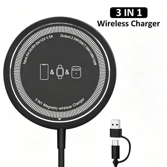 Wireless Charger,15W Wireless Charging Pad Compatible with iPhone 17 16 15 14 13 12 11 8 Pro Max Mini Plus X XR XS Max SE Plus,for iWatch 10 9 8 7 6 5 4 3 2 SE Ultra,for AirPods 4 3 2,1Pack