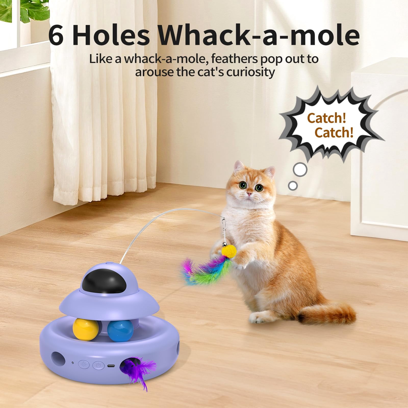 Cat Purple 4-in-1 Interactive Toys For Bored Indoor Adult Cats Electric Flying Butterfly Rechargeable Automatic Moving Ambush Track Balls