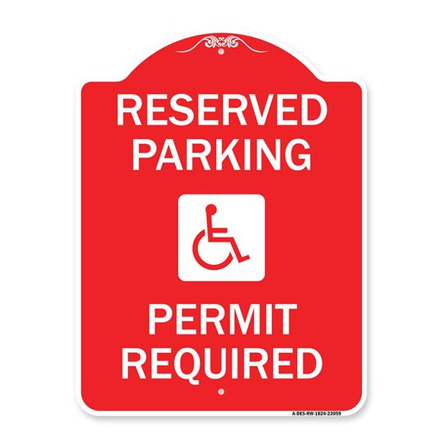 SignMission A-DES-RW-1824-23059 18 x 24 Po Signe de la Série Designer - Permis de Stationnement Réservé Requis avec Graphic&44; Rouge & Blanc