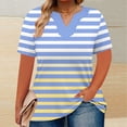 thumbnail image 2 of Qiopertar Women's V-Neck Striped Short Sleeve T-Shirt Oversized Plus Size Casual Loose Fit Spring Summer Vacation Top, Sky Blue XXL, 2 of 5